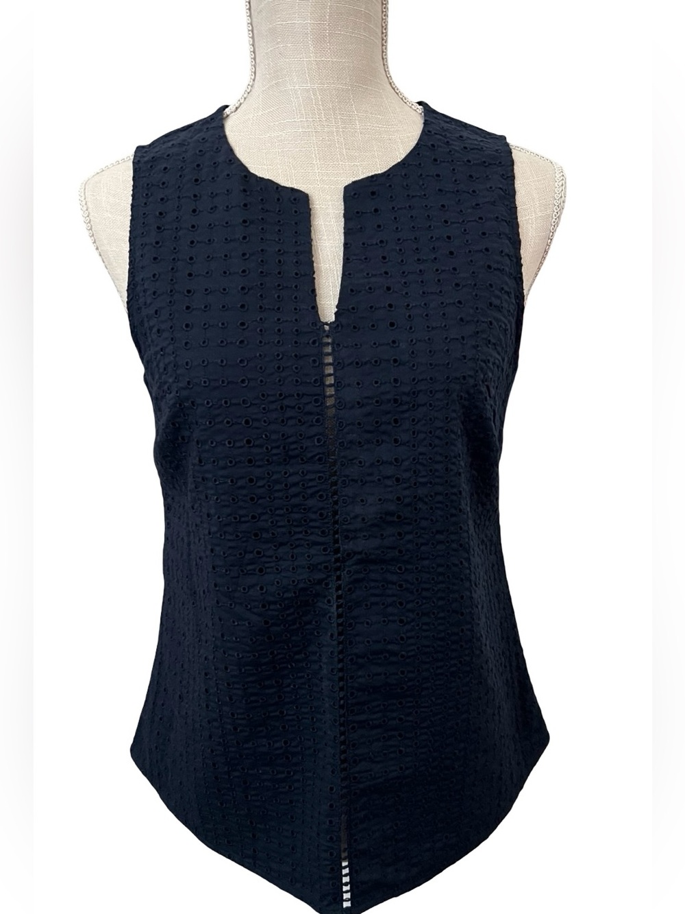 Banana Republic Navy Eyelet Split-Neck Camisole